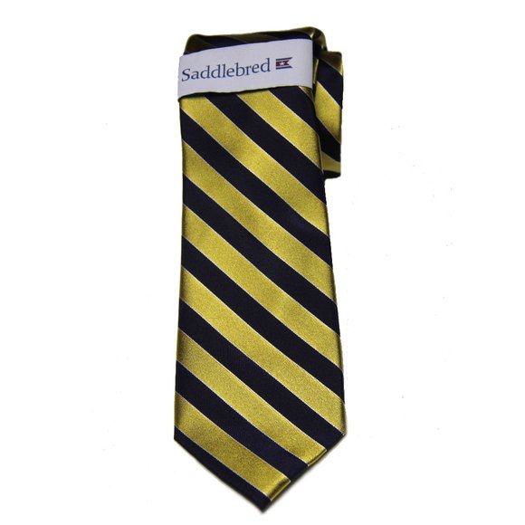 Saddlebred Repp Stripe Tie Silk Gold Navy Blue Men's - Picture 1 of 1